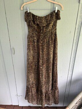 Forever 21 Leopard Print Strapless Chiffon Maxi Dress XL